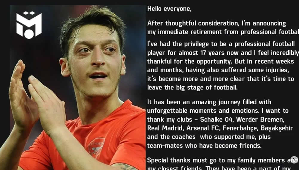 Paukenschlag: Mesut Özil tritt per sofort zurück