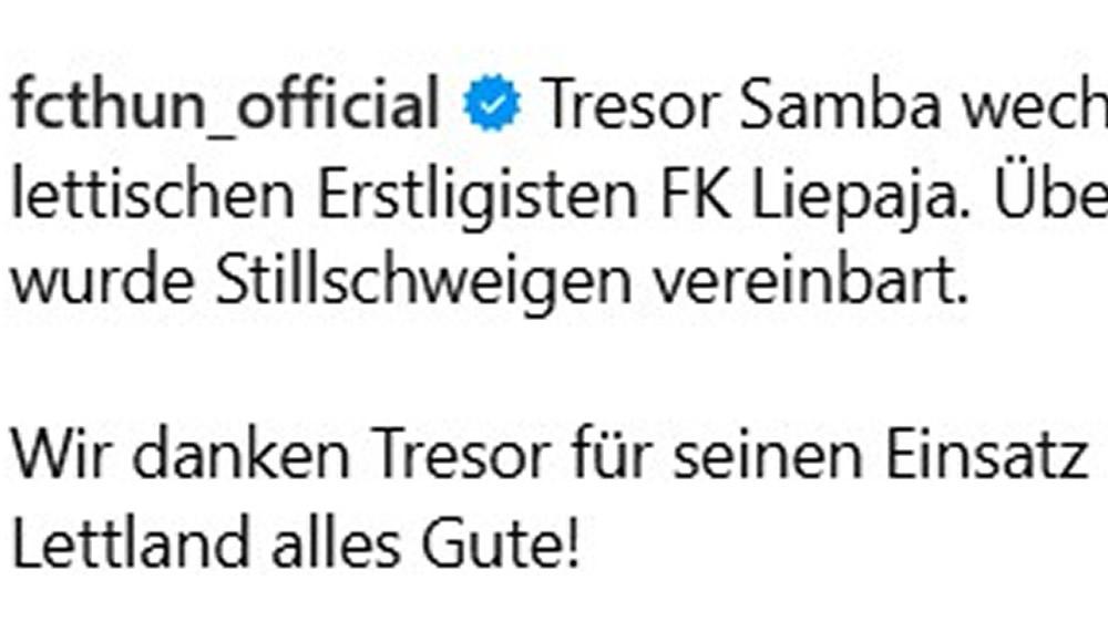 Von 4-4-2.ch angekündigt: Tresor Samba verlässt Thun